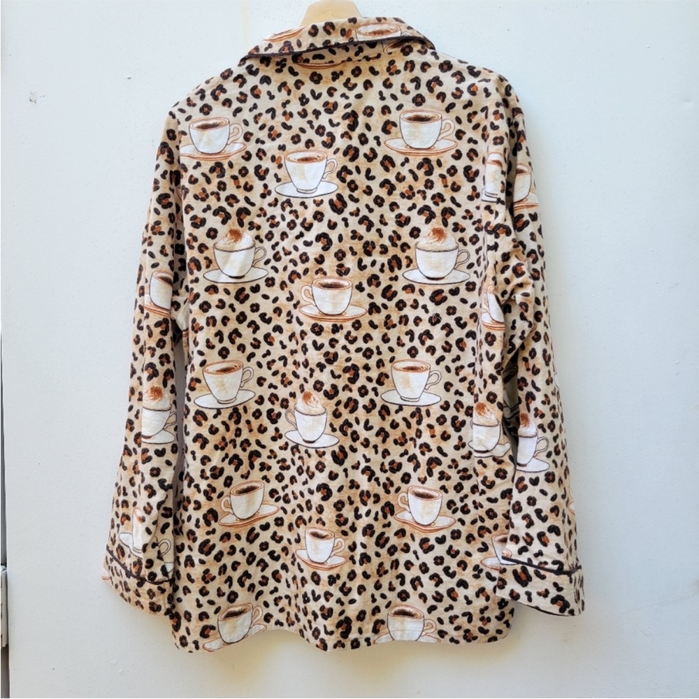 PJ Salvage Leopard Print Pajama Top & bottom with Coffee Cup Design
